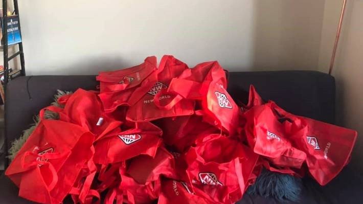Wellington man Aidan Doyle posted: "I'm not proud of this... but does anyone want one of 40 reusable New World bags I've accumulated?" He donated them to a food bank volunteer. 